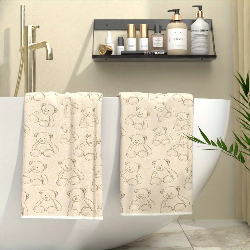 2pcs 45.2860.65inch Teddy Bear Sketch Style Bath Towel for, Cute Cartoon Design for Nursery, Soft and Bathing Accessories, Ideal for Baby Showers, Playtime, and Everyday Use, Perfect Gift for Suitable for kitchen and bathroom towels Reusable ZZTM 10