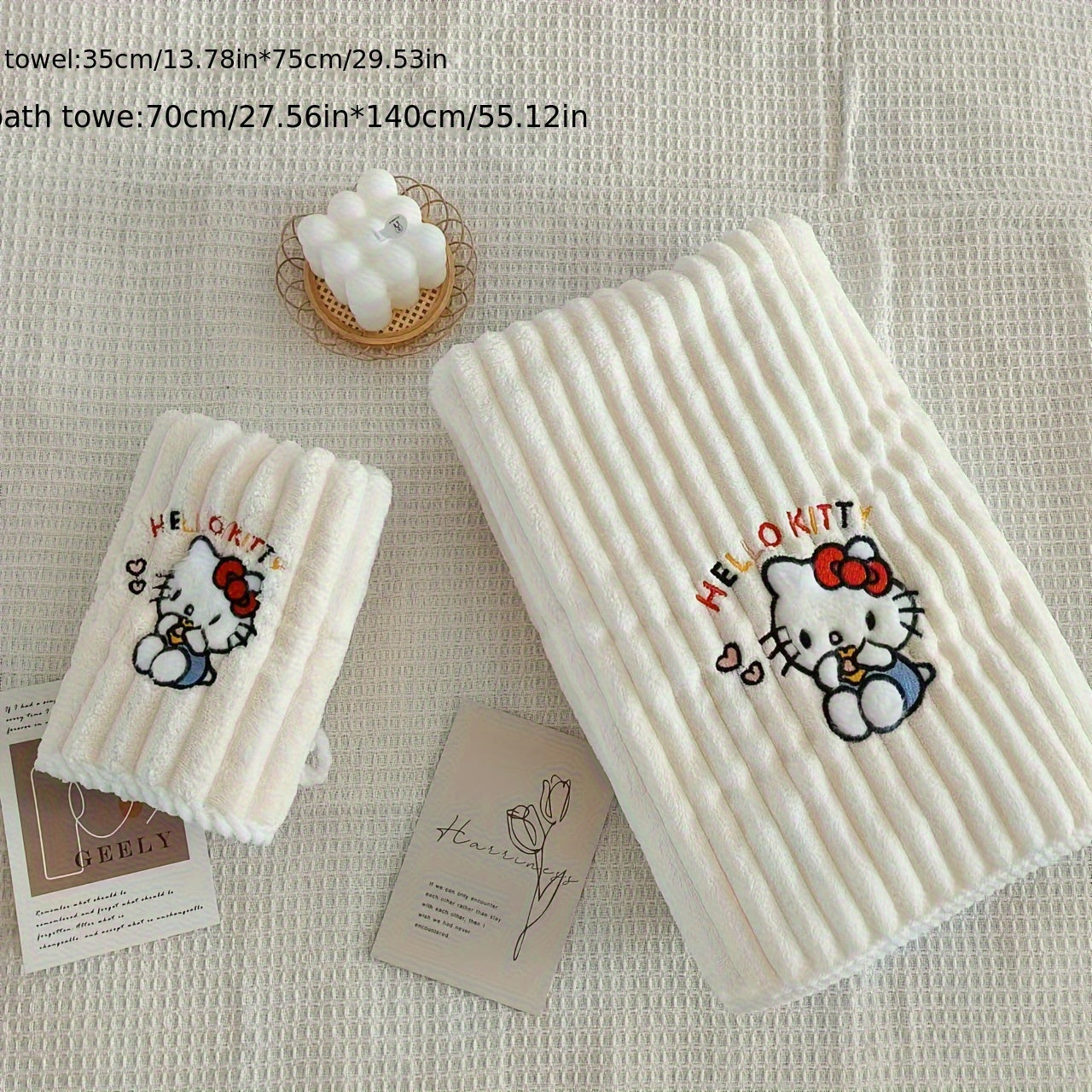 2pcs Set Sanrio Genuine Hello Kitty Bath Towels - Cute Y2K Hello Kitty Face & Name Print, Thick Soft Quick-Dry Absorbent Towels for, &, for home, Travel, Spa ( Bath Accessory)