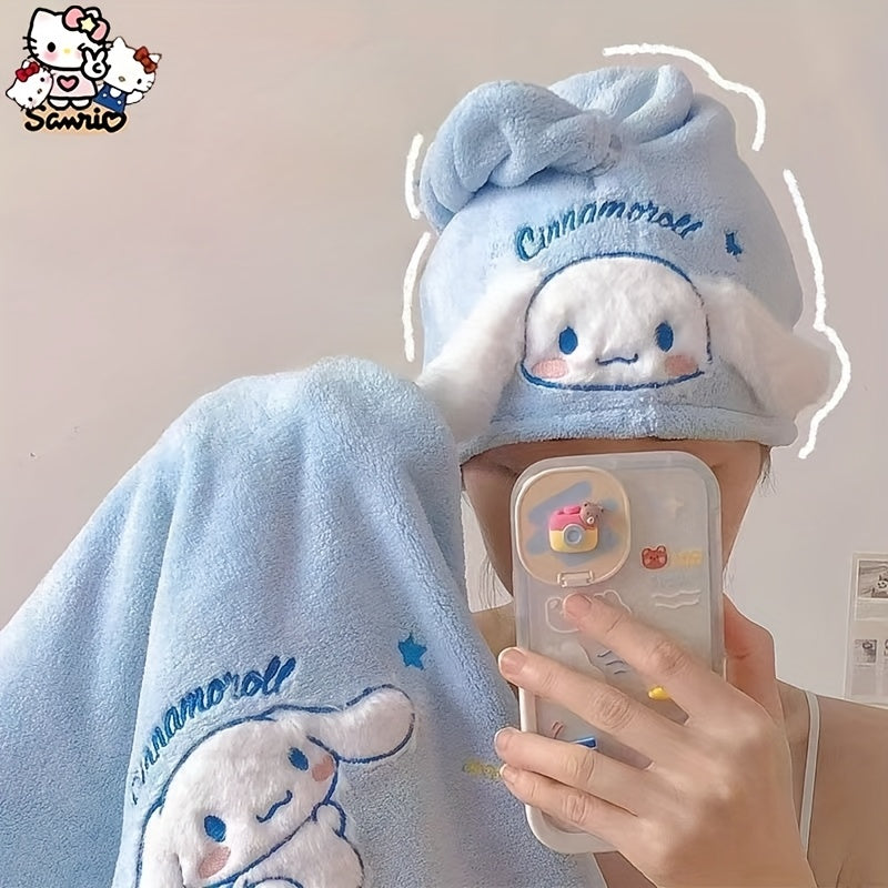 2-Pack Sanrio UltraSoft Coral Fleece Towel Set - Quick-Dry Bath & Hair Towels with Cute Anime Characters, Plush Light Blue Bath Towels for s & Adults, Machine Washable Coral Fleece, Dual-Use for Home Bathroom, Spa, Travel - Ideal Gift for Sanrio Fan