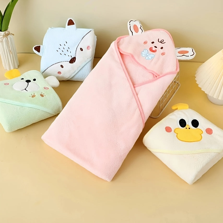 4pcs Soft Towels 4pcs Super Soft Coral Fleece Bath Towels | Blue White Pink Absorbent Hooded Robe Cute Cartoon Towel for Unisex