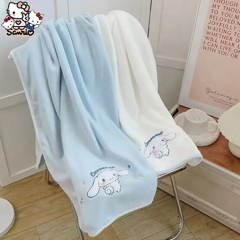 2-Pack Sanrio UltraSoft Coral Fleece Towel Set - Quick-Dry Bath & Hair Towels with Cute Anime Characters, Plush Light Blue Bath Towels for s & Adults, Machine Washable Coral Fleece, Dual-Use for Home Bathroom, Spa, Travel - Ideal Gift for Sanrio Fan