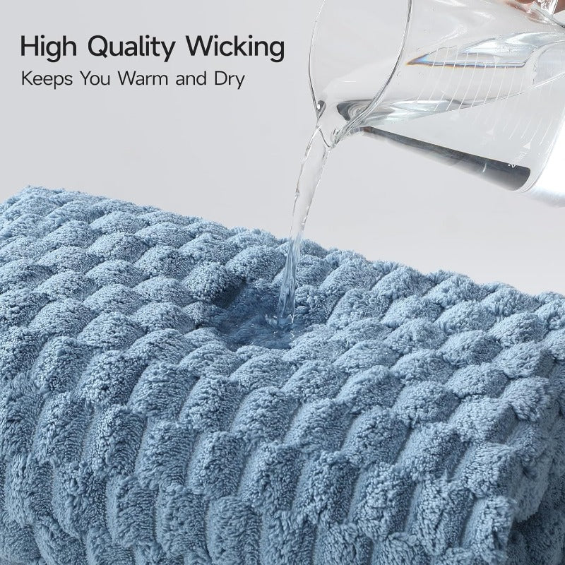 Microfiber Bath Towels Set of 4-27x55 Inch Large Waffle Bath Towels for Body Highly Absorbent Super Soft Lint Free Fluffy Shower Towel for Bathroom Gym Lightweight Towel Set Blue and Gray