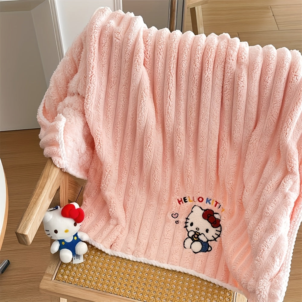 Authorized Sanrio Hello Kitty And Melody Coral Fleece Bath Towel, Quick-Drying Head Towel, Large Bath Towel, Great for Home And Dorm Use, Soft And Comfortable Cloud-Patterned Face And Bath Towel Set