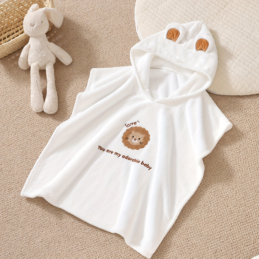 Adorable White Animal-Themed Hooded Bath Towel for Children, Measuring 23.6\