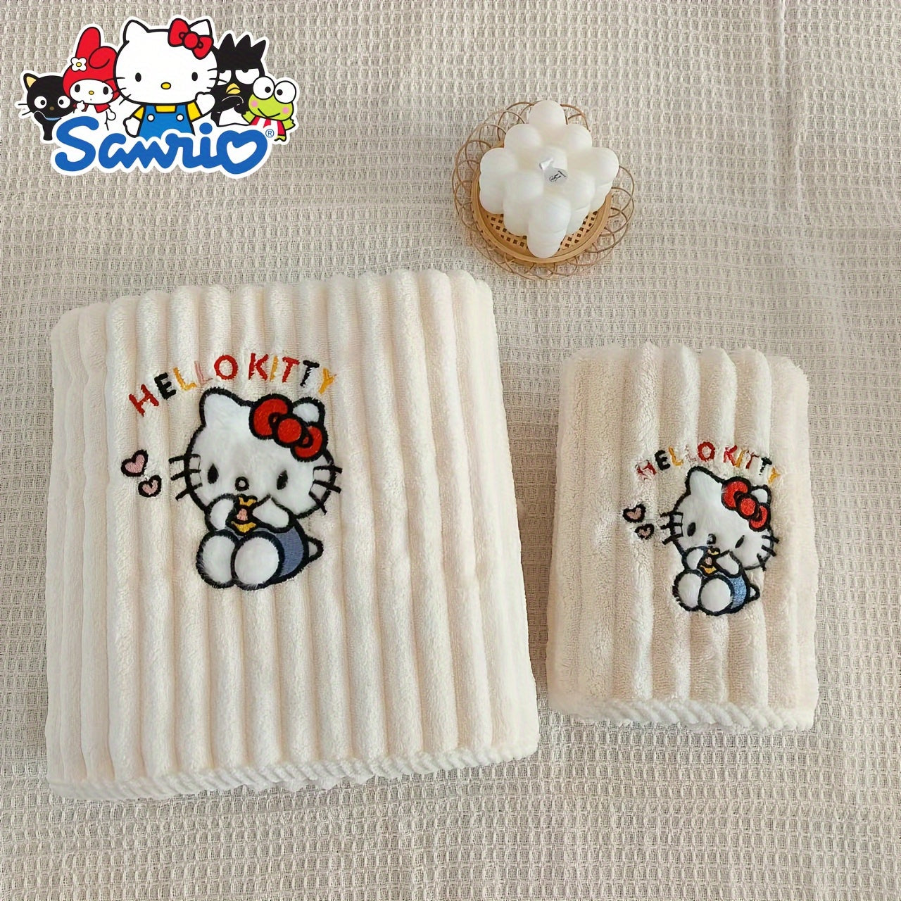 2pcs Set Sanrio Genuine Hello Kitty Bath Towels - Cute Y2K Hello Kitty Face & Name Print, Thick Soft Quick-Dry Absorbent Towels for, &, for home, Travel, Spa ( Bath Accessory)