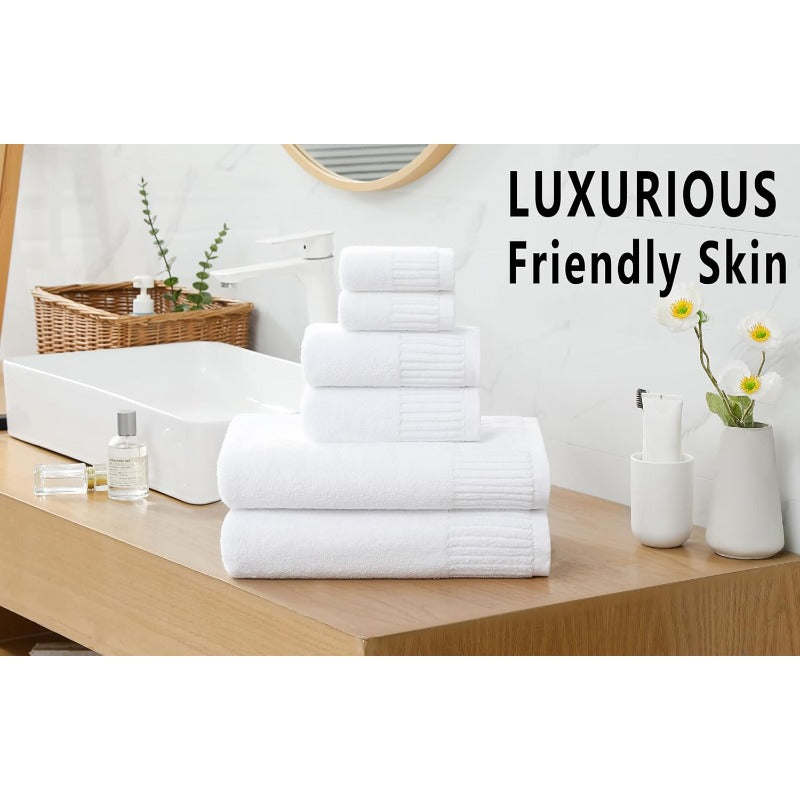 YTYC 27. 5x55 Inches Luxury Bath Towels Set of 6 Large 100 Percent 650GSM Super Absorbent Soft Shower Towels for Bathroom White 6pcs