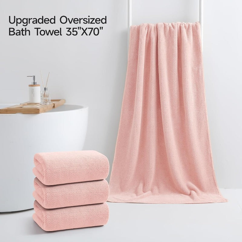 REDKISS 4 Pack Pink Bath Towels 35 x 70in Extra Large Coral Fleece Bath Towel Set Super Soft Highly Absorbent Plush Bathroom Towels for Adults Quick Dry Towel Set for Spa Gym Travel