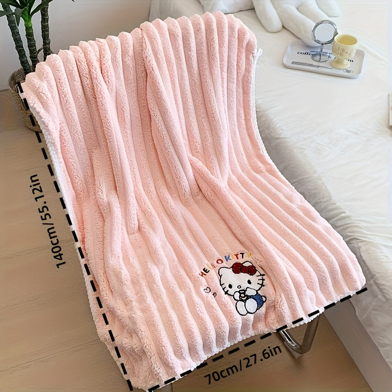 Authorized Sanrio Hello Kitty And Melody Coral Fleece Bath Towel, Quick-Drying Head Towel, Large Bath Towel, Great for Home And Dorm Use, Soft And Comfortable Cloud-Patterned Face And Bath Towel Set