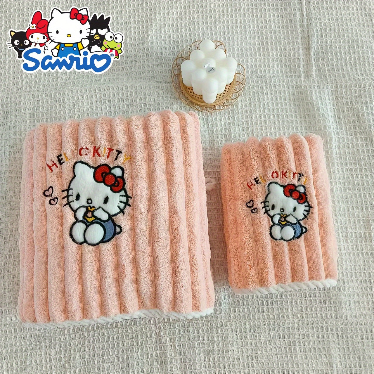 2pcs Set Sanrio Genuine Hello Kitty Bath Towels - Cute Y2K Hello Kitty Face & Name Print, Thick Soft Quick-Dry Absorbent Towels for, &, for home, Travel, Spa ( Bath Accessory)