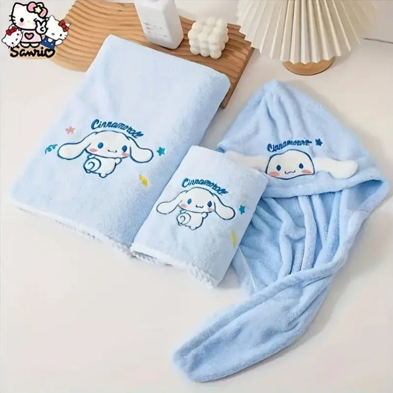 2-Pack Sanrio UltraSoft Coral Fleece Towel Set - Quick-Dry Bath & Hair Towels with Cute Anime Characters, Plush Light Blue Bath Towels for s & Adults, Machine Washable Coral Fleece, Dual-Use for Home Bathroom, Spa, Travel - Ideal Gift for Sanrio Fan