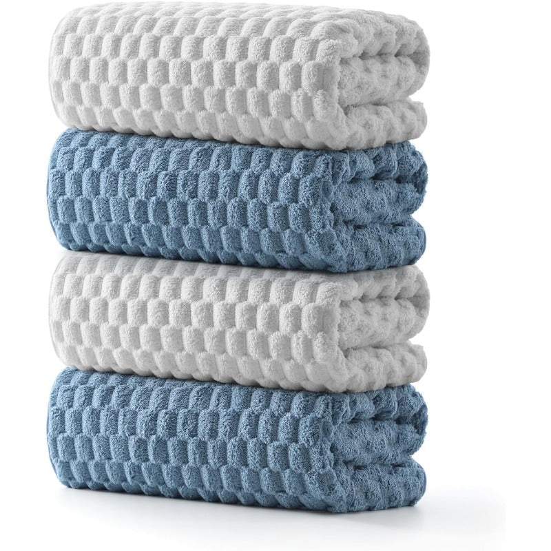 Microfiber Bath Towels Set of 4-27x55 Inch Large Waffle Bath Towels for Body Highly Absorbent Super Soft Lint Free Fluffy Shower Towel for Bathroom Gym Lightweight Towel Set Blue and Gray
