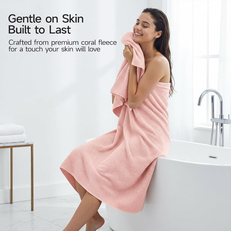 REDKISS 4 Pack Pink Bath Towels 35 x 70in Extra Large Coral Fleece Bath Towel Set Super Soft Highly Absorbent Plush Bathroom Towels for Adults Quick Dry Towel Set for Spa Gym Travel