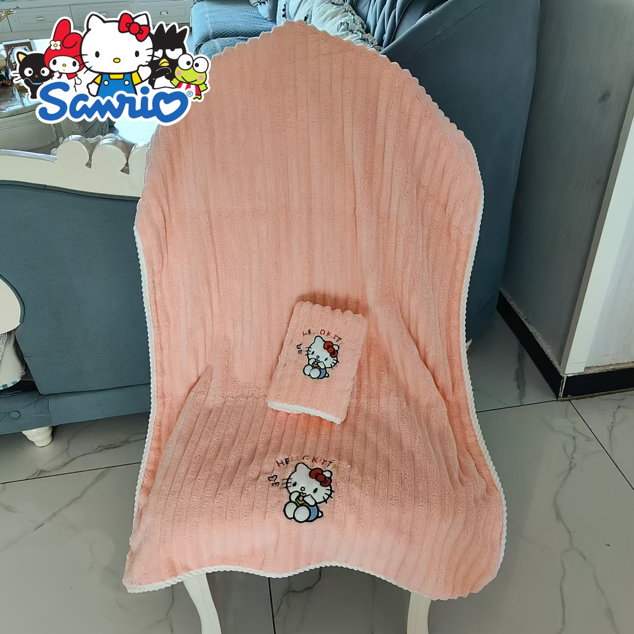 2pcs Set Sanrio Genuine Hello Kitty Bath Towels - Cute Y2K Hello Kitty Face & Name Print, Thick Soft Quick-Dry Absorbent Towels for, &, for home, Travel, Spa ( Bath Accessory)