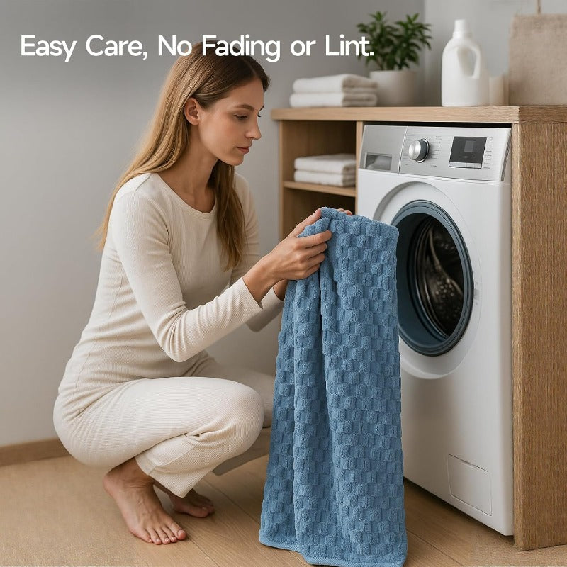 Microfiber Bath Towels Set of 4-27x55 Inch Large Waffle Bath Towels for Body Highly Absorbent Super Soft Lint Free Fluffy Shower Towel for Bathroom Gym Lightweight Towel Set Blue and Gray