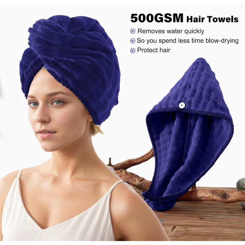 Set of 8 Lint-Free Towels in Navy Blue, Made of 500GSM Microfiber That Is Super Soft, Highly Absorbent, And Quick-Drying. This 3D Bubble Bathroom Set Includes 2 Bath Towels, 2 Hair Towels, 2 Hand Towels, And 2 Washcloths for Everyday Use.