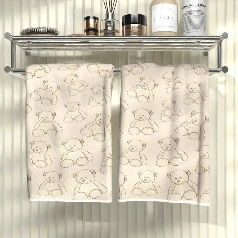 2pcs 45.2860.65inch Teddy Bear Sketch Style Bath Towel for, Cute Cartoon Design for Nursery, Soft and Bathing Accessories, Ideal for Baby Showers, Playtime, and Everyday Use, Perfect Gift for Suitable for kitchen and bathroom towels Reusable ZZTM 10