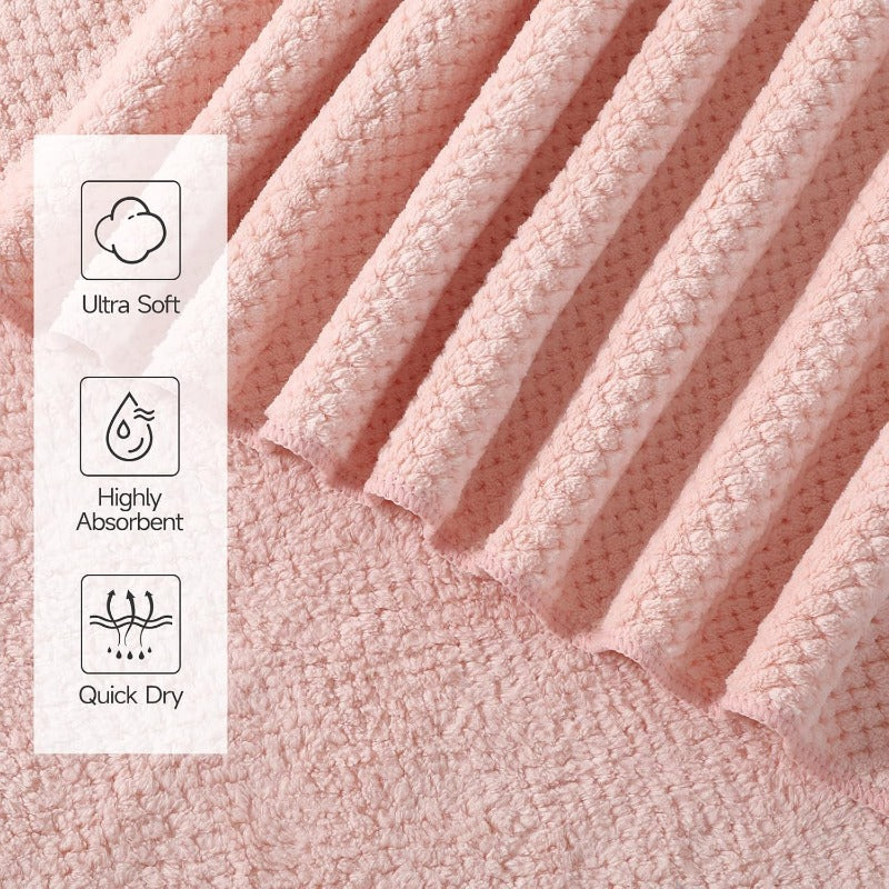 REDKISS 4 Pack Pink Bath Towels 35 x 70in Extra Large Coral Fleece Bath Towel Set Super Soft Highly Absorbent Plush Bathroom Towels for Adults Quick Dry Towel Set for Spa Gym Travel