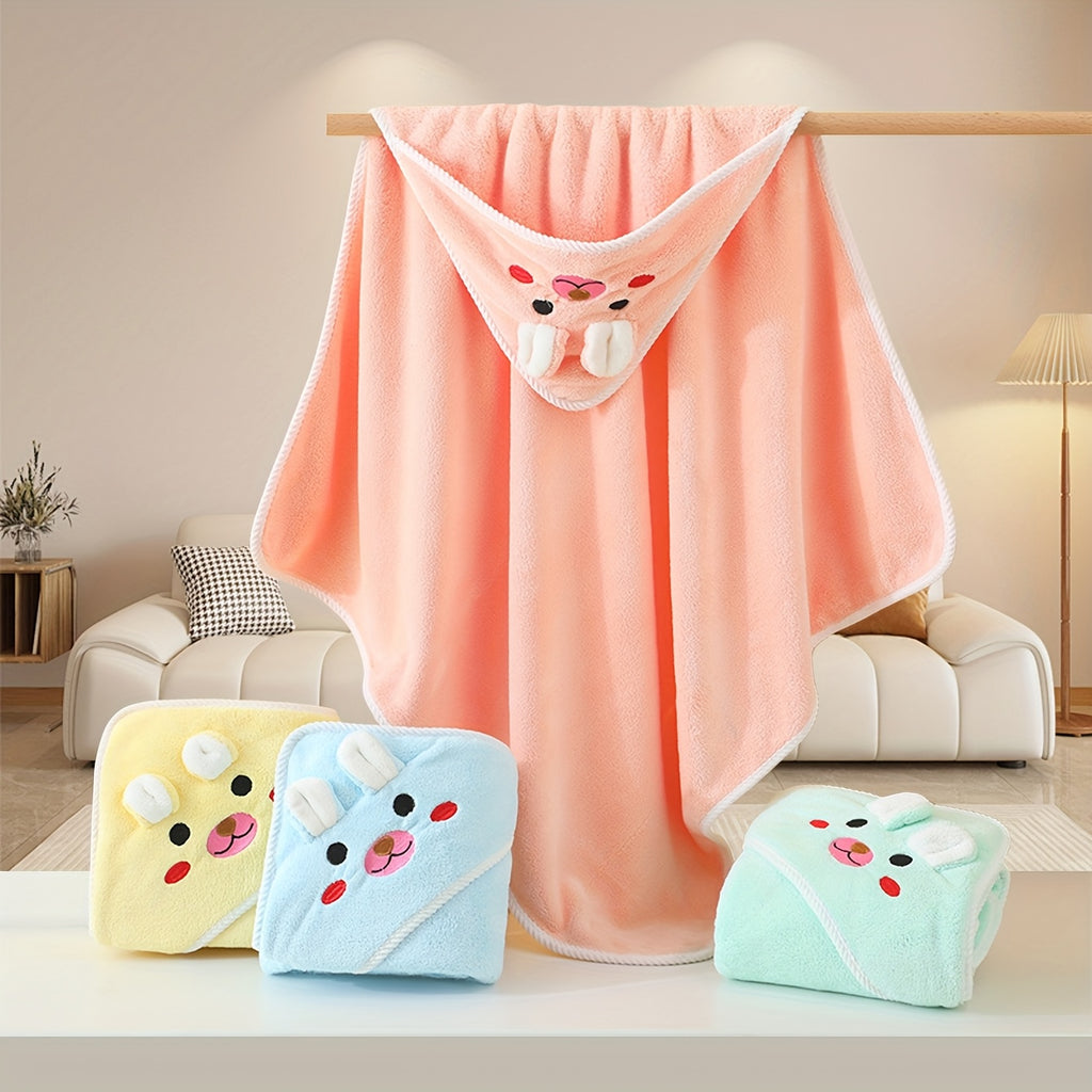 Soft and Breathable Polyester Fiber Children's Bath Towel & Robe, Can Be Used as Swaddle or Stroller Blanket with Cartoon Patterns, Regular Cut for All-Season Comfort