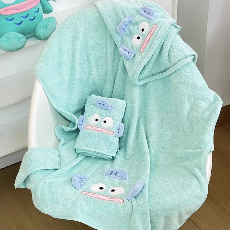 Set of 3 Hangyodon Cartoon Plush Towels And Bathing Caps - Soft, Useful, And Handy Essentials for Home Bathing, Perfect As a Holiday Gift for Everyday Bathing And Hair Drying