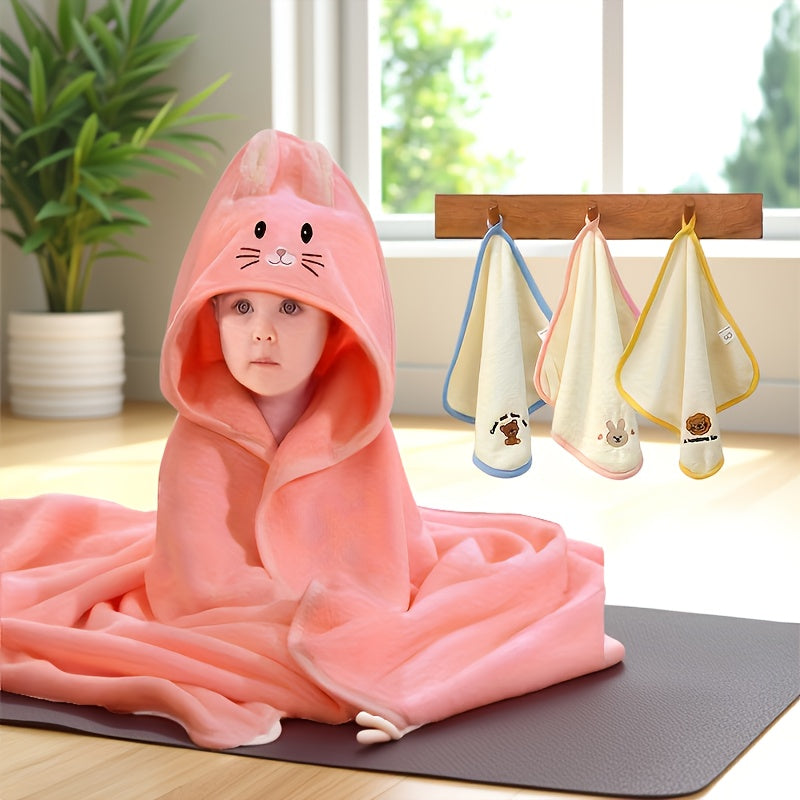 Cartoon Bunny Baby Bath Towel - 31.5 X 31.5 Inches, Comes with 3 Towels, Highly Absorbent, Good Warmth Retention, Easy to Clean, Animal Designed Baby Products, Toddler Bath Towels, Baby Essentials for New Parents, Christmas And Halloween Gifts