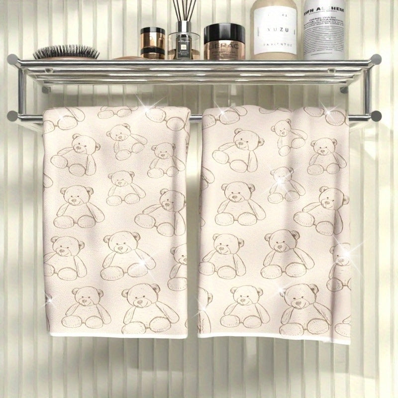 2pcs 45.2860.65inch Teddy Bear Sketch Style Bath Towel for, Cute Cartoon Design for Nursery, Soft and Bathing Accessories, Ideal for Baby Showers, Playtime, and Everyday Use, Perfect Gift for Suitable for kitchen and bathroom towels Reusable ZZTM 10