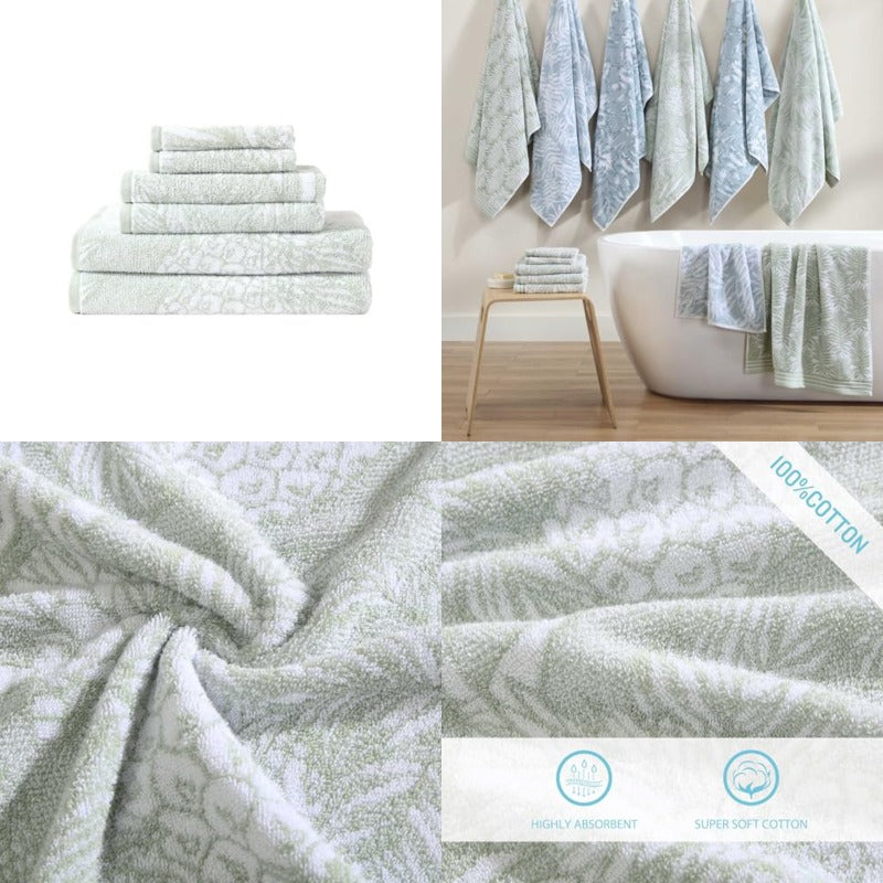 Bath Towels 100% Soft and Absorbent with Yarn-Dyed Loops Medium Weight Bathroom Towels Pineapple Venture Green 6pcs