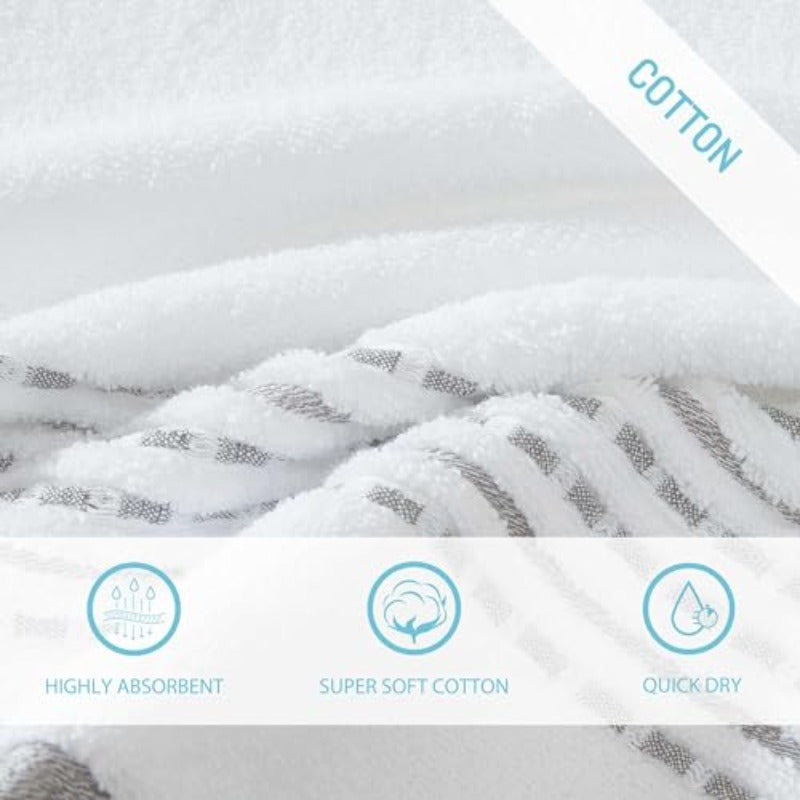 Towel Set Highly Absorbent Premium Towels with Embroidered Hem Details Tropical Inspired Design Oeko-Tex Certified Cliff Side Grey 3pcs