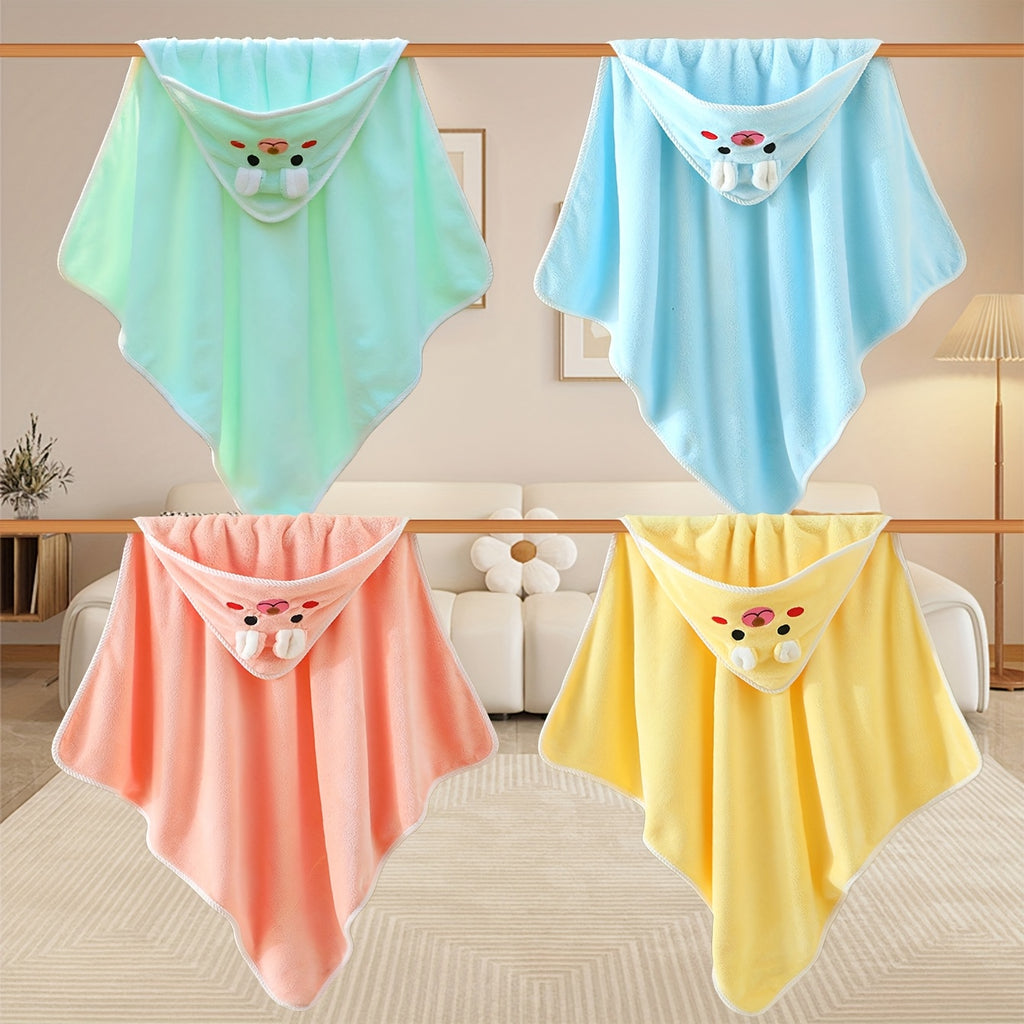 Soft and Breathable Polyester Fiber Children's Bath Towel & Robe, Can Be Used as Swaddle or Stroller Blanket with Cartoon Patterns, Regular Cut for All-Season Comfort