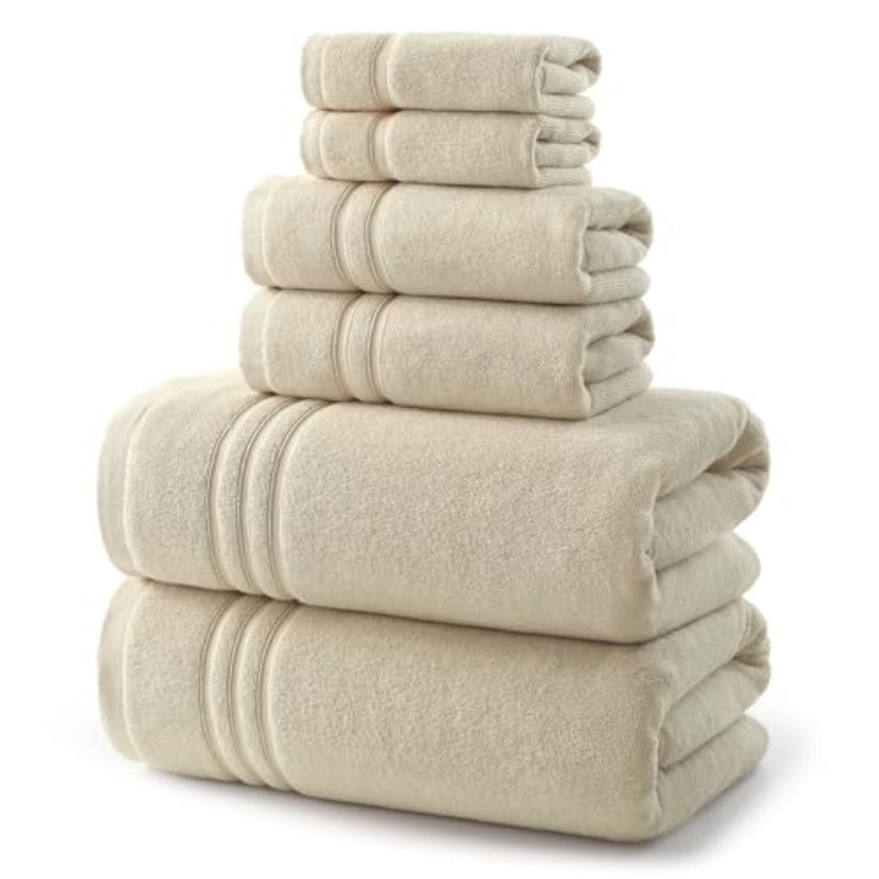 Beige Towels Set 6pcs Towel Sets with 2 Bath Towels 2 Hand 2 Washcloths 650GSM Hotel Quality Soft Highly Absorbent Towels for Bathroom Gym Ideal Everyday Use
