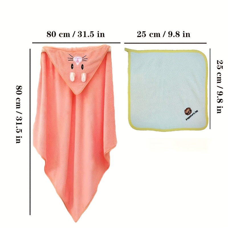 Cartoon Bunny Baby Bath Towel - 31.5 X 31.5 Inches, Comes with 3 Towels, Highly Absorbent, Good Warmth Retention, Easy to Clean, Animal Designed Baby Products, Toddler Bath Towels, Baby Essentials for New Parents, Christmas And Halloween Gifts