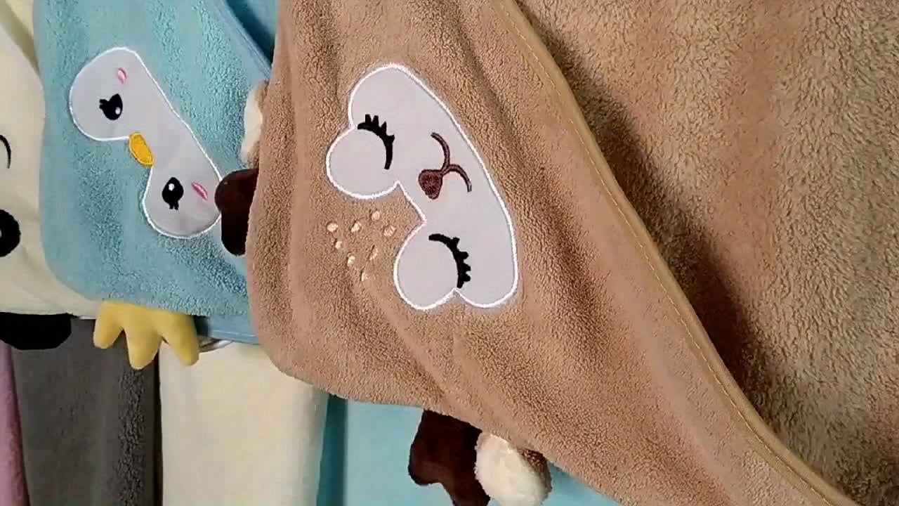 4pcs Soft Towels 4pcs Super Soft Coral Fleece Bath Towels | Blue White Pink Absorbent Hooded Robe Cute Cartoon Towel for Unisex