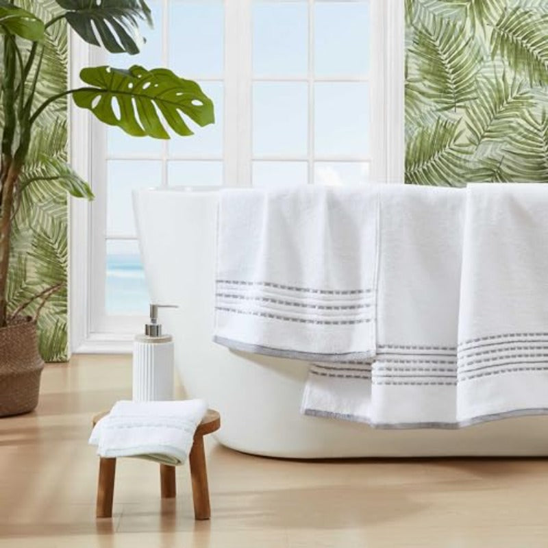 Towel Set Highly Absorbent Premium Towels with Embroidered Hem Details Tropical Inspired Design Oeko-Tex Certified Cliff Side Grey 3pcs