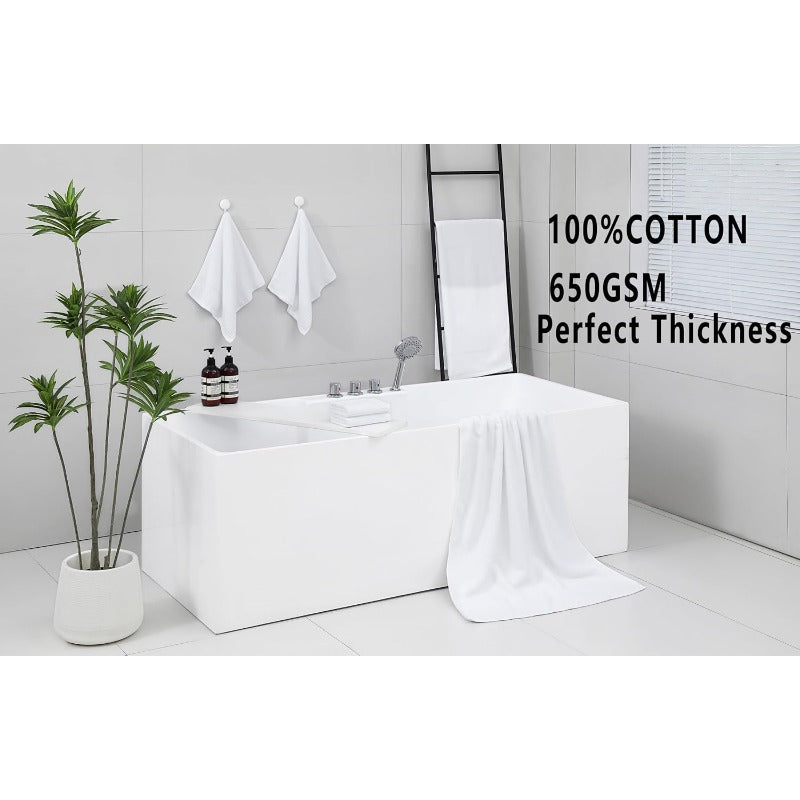 YTYC 27. 5x55 Inches Luxury Bath Towels Set of 6 Large 100 Percent 650GSM Super Absorbent Soft Shower Towels for Bathroom White 6pcs