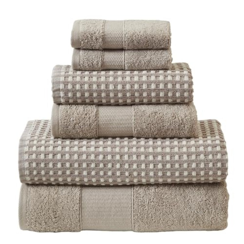 6pcs 100% Combed Towel Set Suitable for Bath & Spa - Retro Cobblestone Jacquard Bath Sheets & Hand Towels, Luxury Yarn for Sensitive Skin, for or Commercial Use