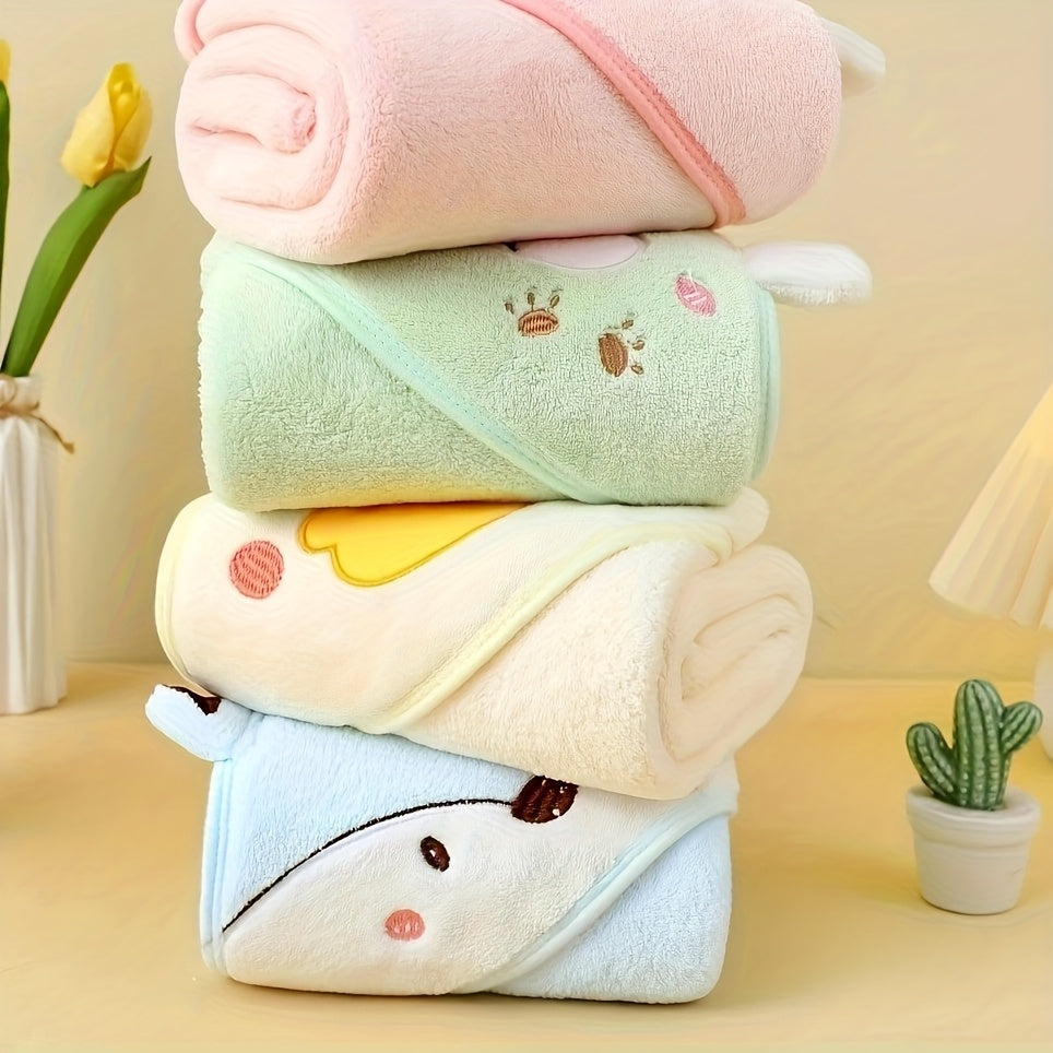 4pcs Soft Towels 4pcs Super Soft Coral Fleece Bath Towels | Blue White Pink Absorbent Hooded Robe Cute Cartoon Towel for Unisex