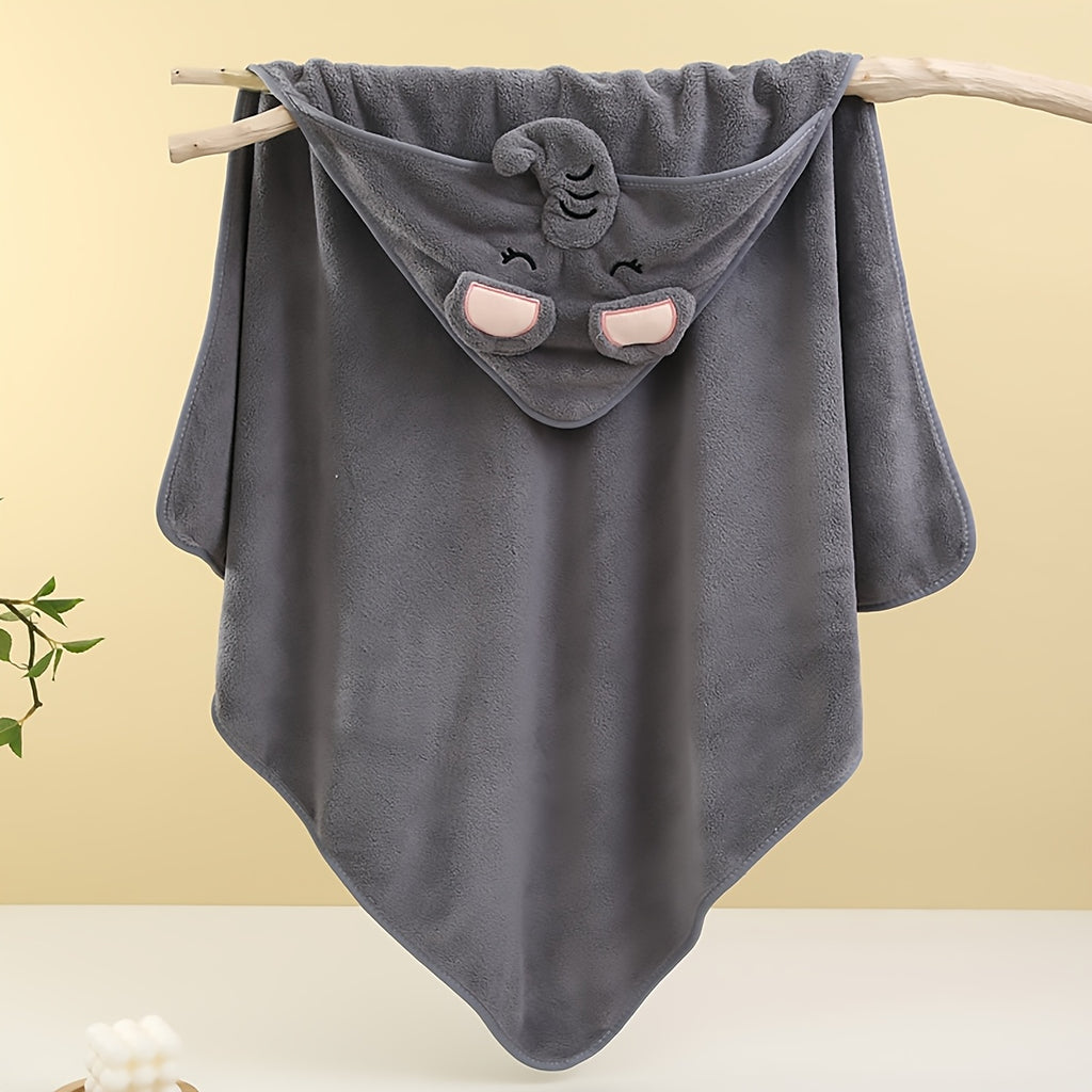 Baby Coral Cartoon Hooded Bath Towel Set of 2, Gray Elephant and White Bear Design
