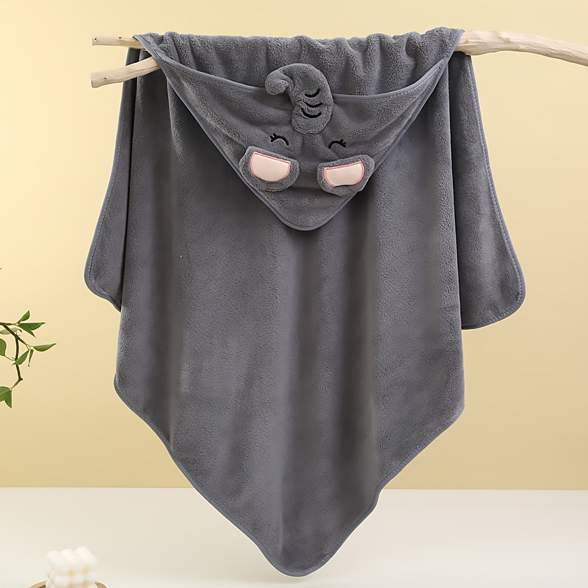 Baby Coral Cartoon Hooded Bath Towel Set of 2, Gray Elephant and White Bear Design