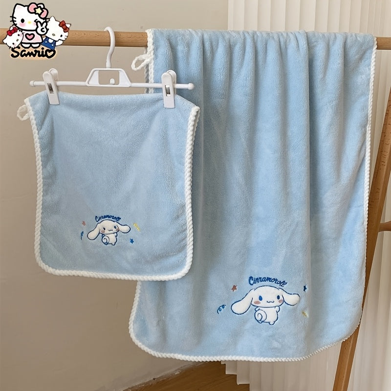 2-Pack Sanrio UltraSoft Coral Fleece Towel Set - Quick-Dry Bath & Hair Towels with Cute Anime Characters, Plush Light Blue Bath Towels for s & Adults, Machine Washable Coral Fleece, Dual-Use for Home Bathroom, Spa, Travel - Ideal Gift for Sanrio Fan