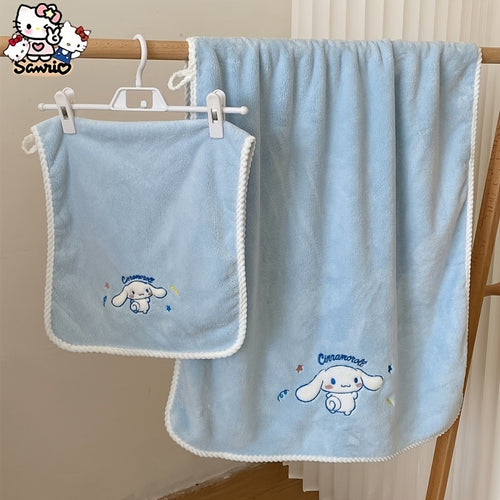 2-Pack Sanrio UltraSoft Coral Fleece Towel Set - Quick-Dry Bath & Hair Towels with Cute Anime Characters, Plush Light Blue Bath Towels for s & Adults, Machine Washable Coral Fleece, Dual-Use for Home Bathroom, Spa, Travel - Ideal Gift for Sanrio Fan