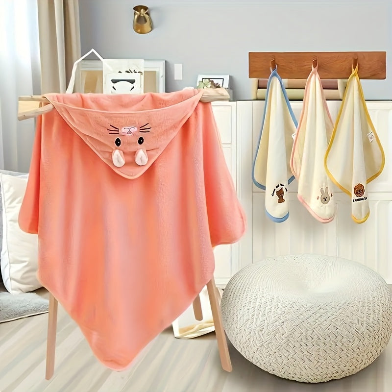 Cartoon Bunny Baby Bath Towel - 31.5 X 31.5 Inches, Comes with 3 Towels, Highly Absorbent, Good Warmth Retention, Easy to Clean, Animal Designed Baby Products, Toddler Bath Towels, Baby Essentials for New Parents, Christmas And Halloween Gifts