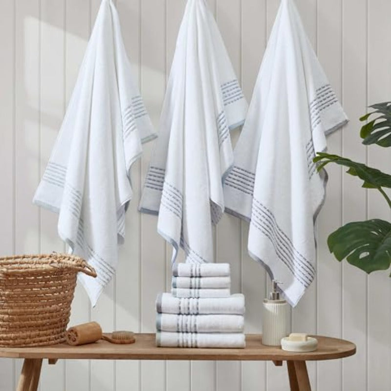 Towel Set Highly Absorbent Premium Towels with Embroidered Hem Details Tropical Inspired Design Oeko-Tex Certified Cliff Side Grey 3pcs