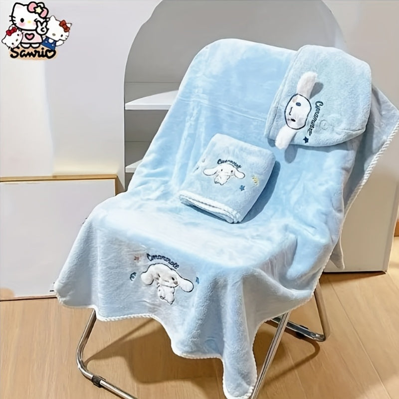 2-Pack Sanrio UltraSoft Coral Fleece Towel Set - Quick-Dry Bath & Hair Towels with Cute Anime Characters, Plush Light Blue Bath Towels for s & Adults, Machine Washable Coral Fleece, Dual-Use for Home Bathroom, Spa, Travel - Ideal Gift for Sanrio Fan