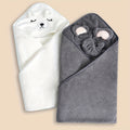 Baby Coral Cartoon Hooded Bath Towel Set of 2, Gray Elephant and White Bear Design