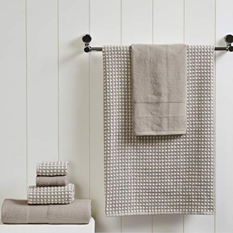 6pcs 100% Combed Towel Set Suitable for Bath & Spa - Retro Cobblestone Jacquard Bath Sheets & Hand Towels, Luxury Yarn for Sensitive Skin, for or Commercial Use