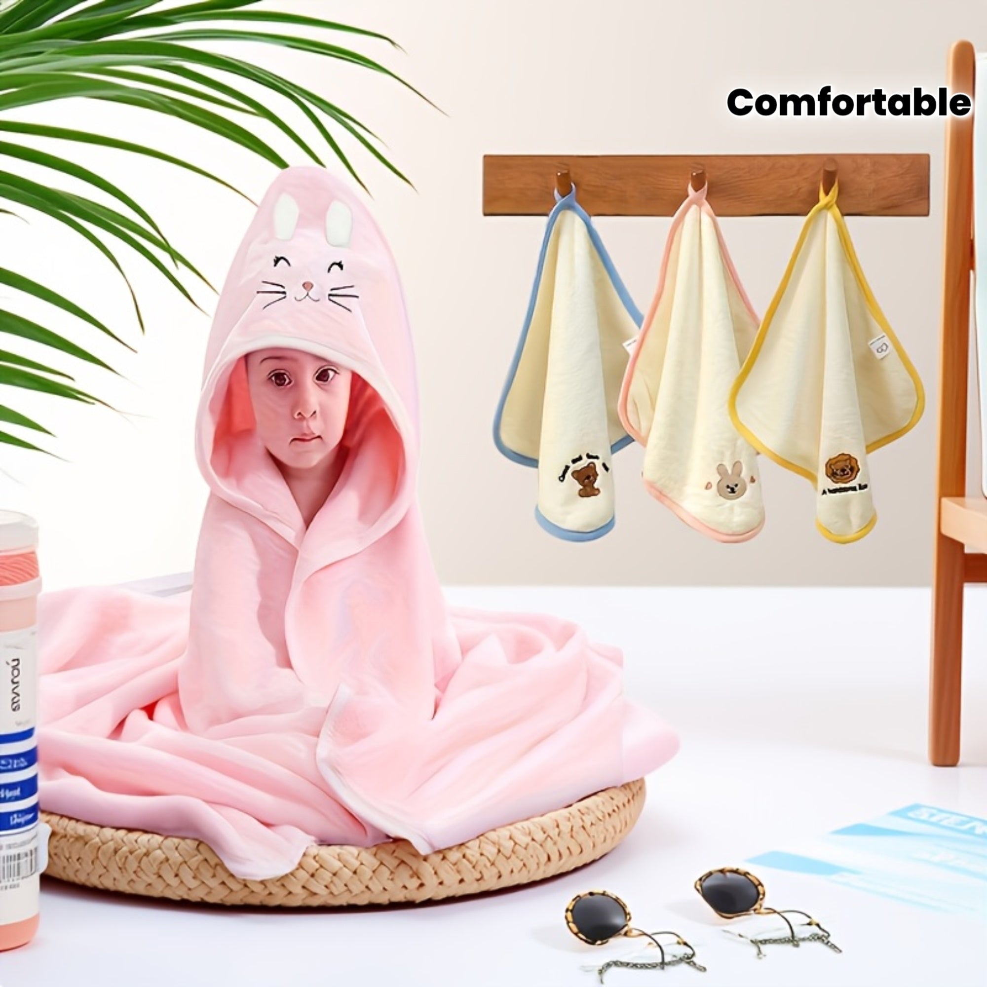 Super Soft Cat Baby Bath Towel, Suitable for Children Under 5 Years Old, with 3 Towels, Made Of High-quality Fabrics, Soft And Comfortable, Highly Absorbent, Is A Thoughtful Choice for Baby Gifts, And Is Also A Must-have Baby Product for New Parents!