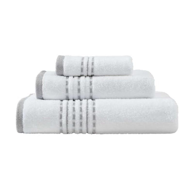 Towel Set Highly Absorbent Premium Towels with Embroidered Hem Details Tropical Inspired Design Oeko-Tex Certified Cliff Side Grey 3pcs