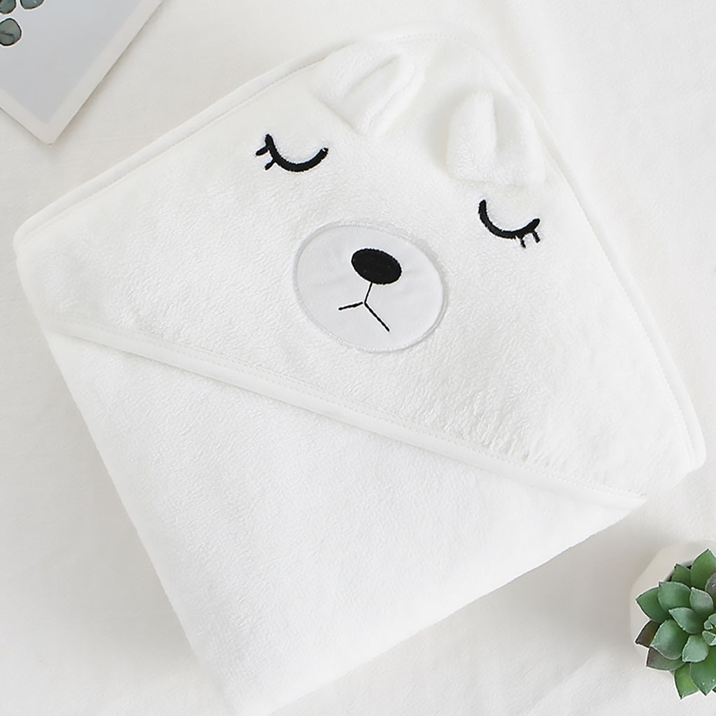 Baby Coral Cartoon Hooded Bath Towel Set of 2, Gray Elephant and White Bear Design